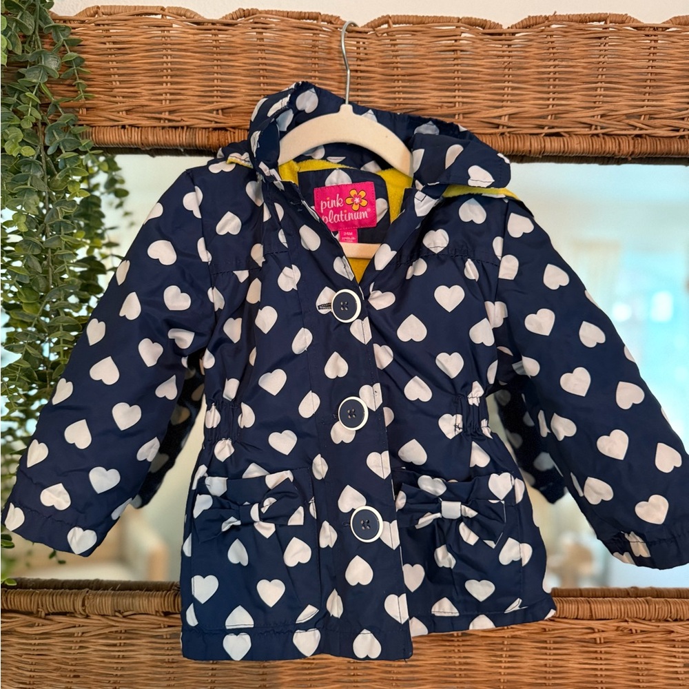 Pink Platinum Navy and White Heart Hooded Coat